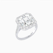 Art Deco Inspired Asscher Cut Ring with Baguette Diamond Halo - Shahin Jewelry
